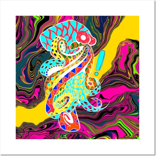 color octopus in mexican kawaii patterns in totonac ocean of joy art Wall Art by jorge_lebeau